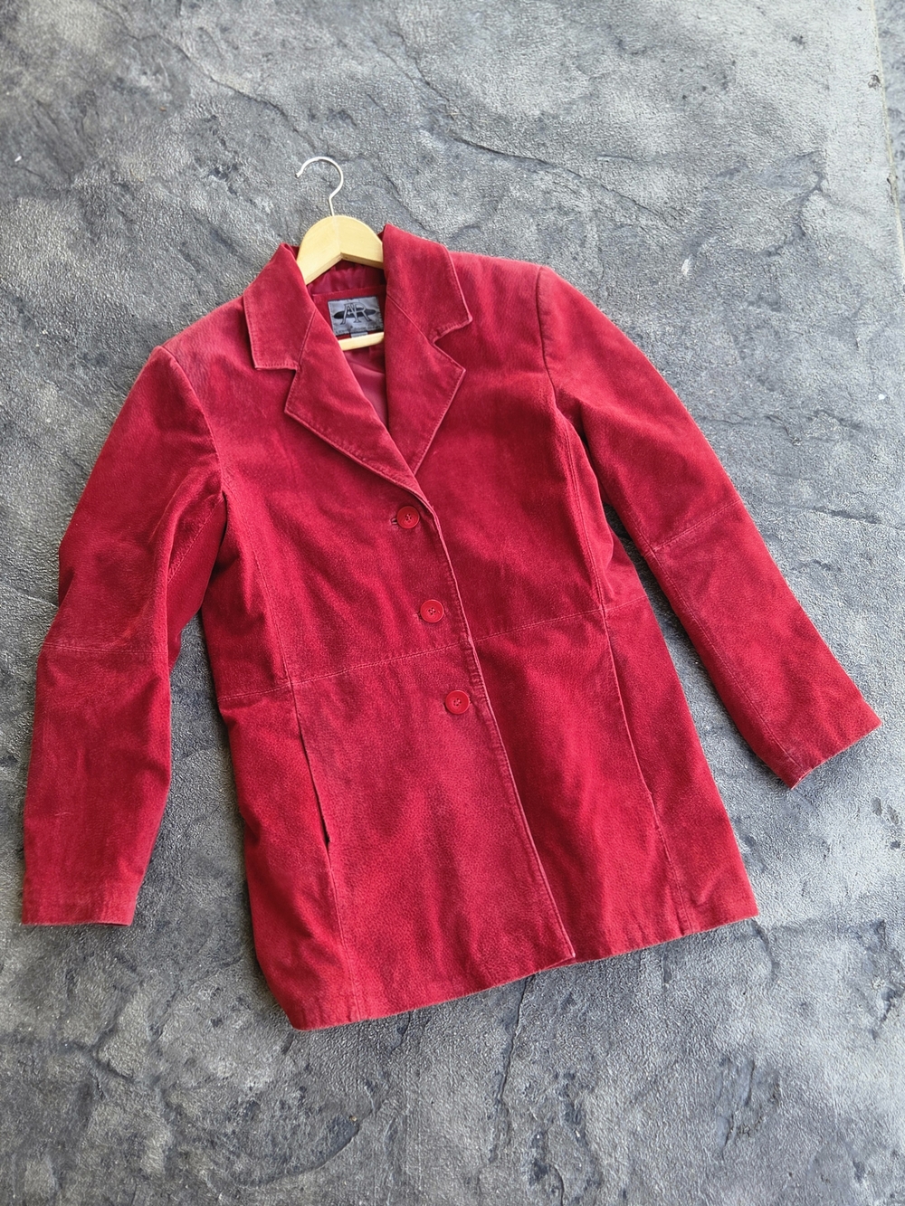 Women's Red Geniune Leather Suede Single-Breasted Jacket Size Small